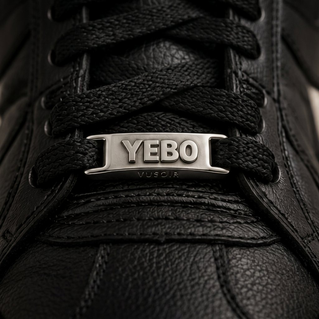 Silver YEBO lace lock on a black sneaker